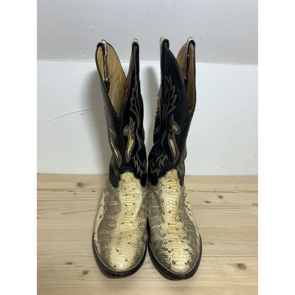 Hondo Cowboy Boots Men's Snake Skin and Leather Black Size 10D EE2